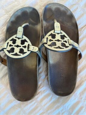Tory Burch Miller Logo Metallic Sandal - gold size 7